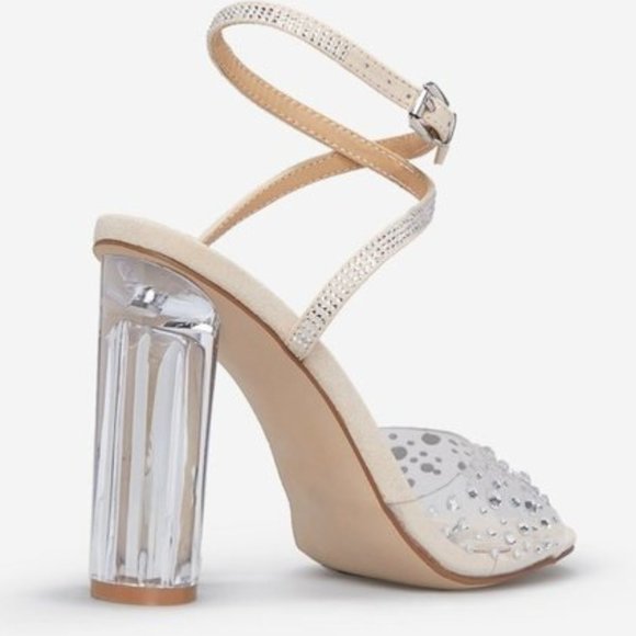 CLEAR JEWELED HEELED SANDALS SHOES SANDAL HIGH HEELS - Picture 4 of 15